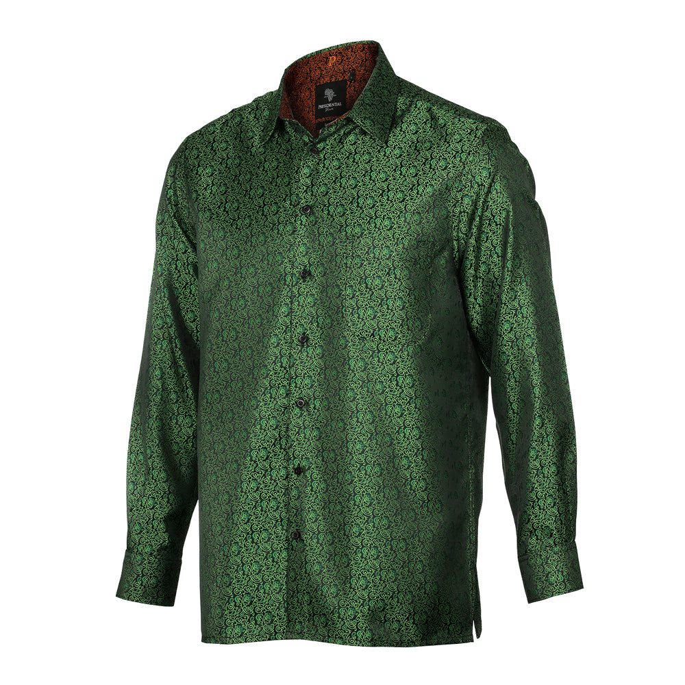 Madiba's Paisley - Green Long Sleeve Jacquard Woven Men's Shirt |  Presidential Shirt