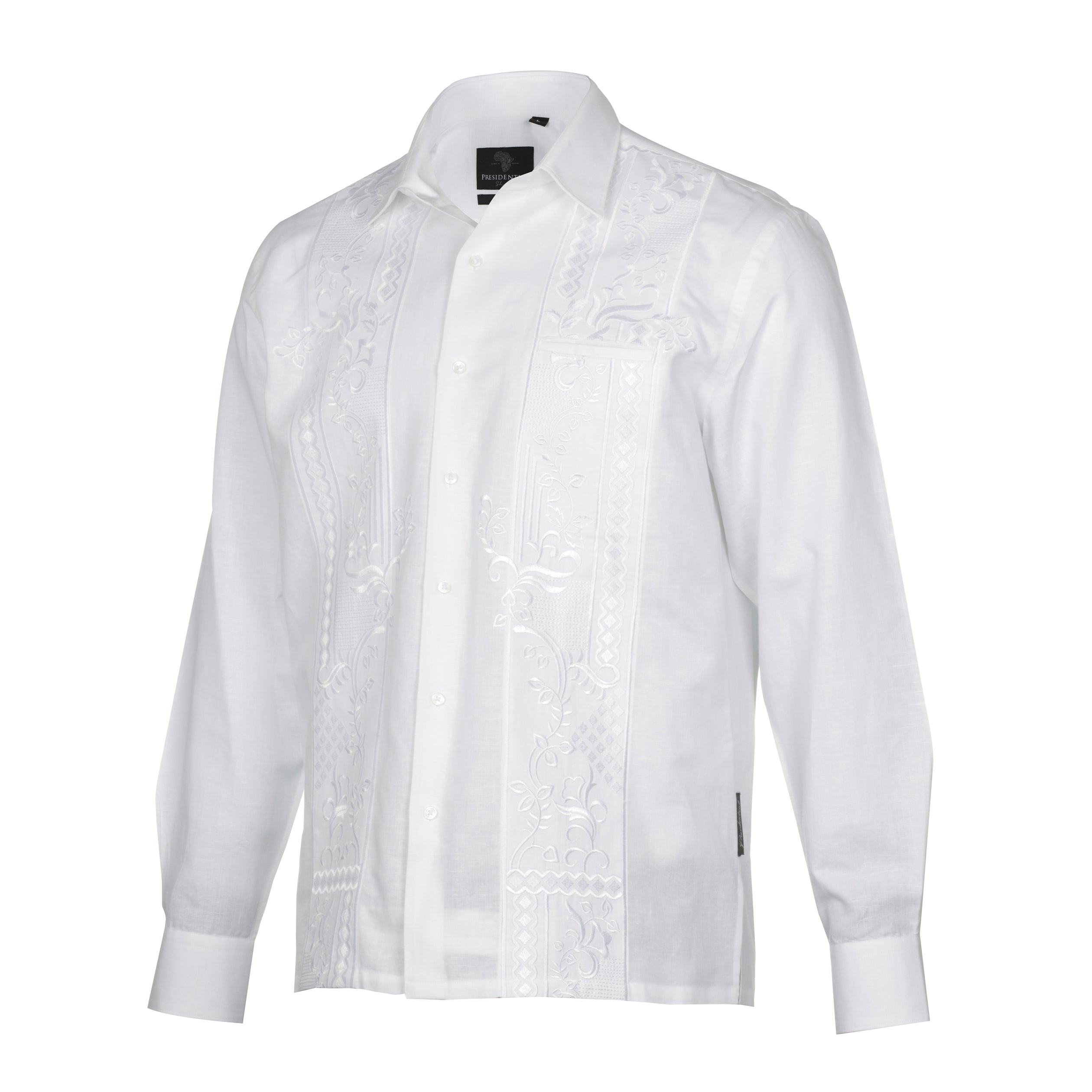 Cuban Luxury - White Long Sleeve Linen Cotton Embroidered Men's Shirt