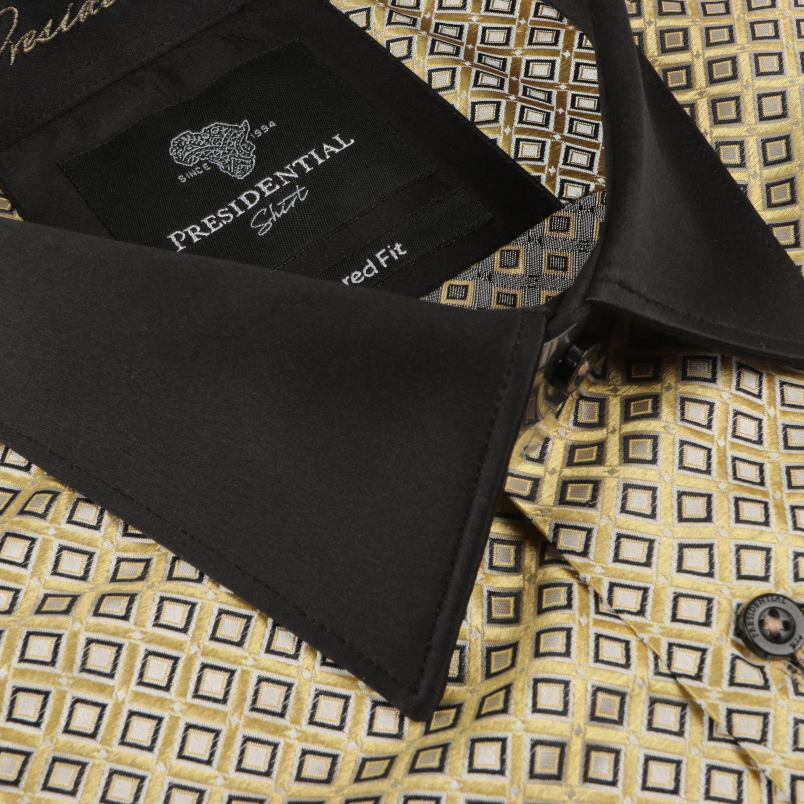 70% Supreme Silk Tiger's Eye - Gold Long Sleeve Men's Shirt