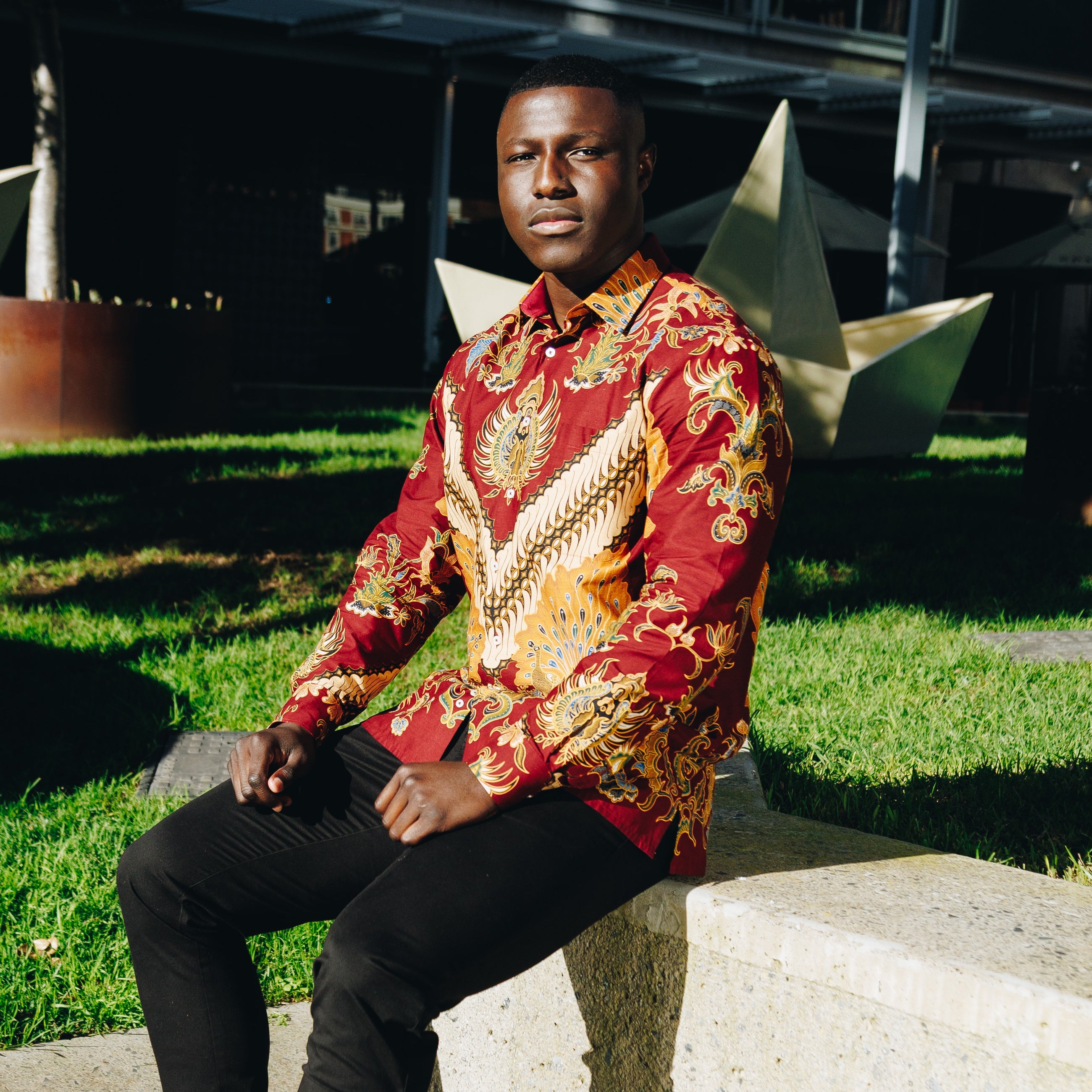 Red Magic - Red Men's Long Sleeve Cotton Printed Shirt