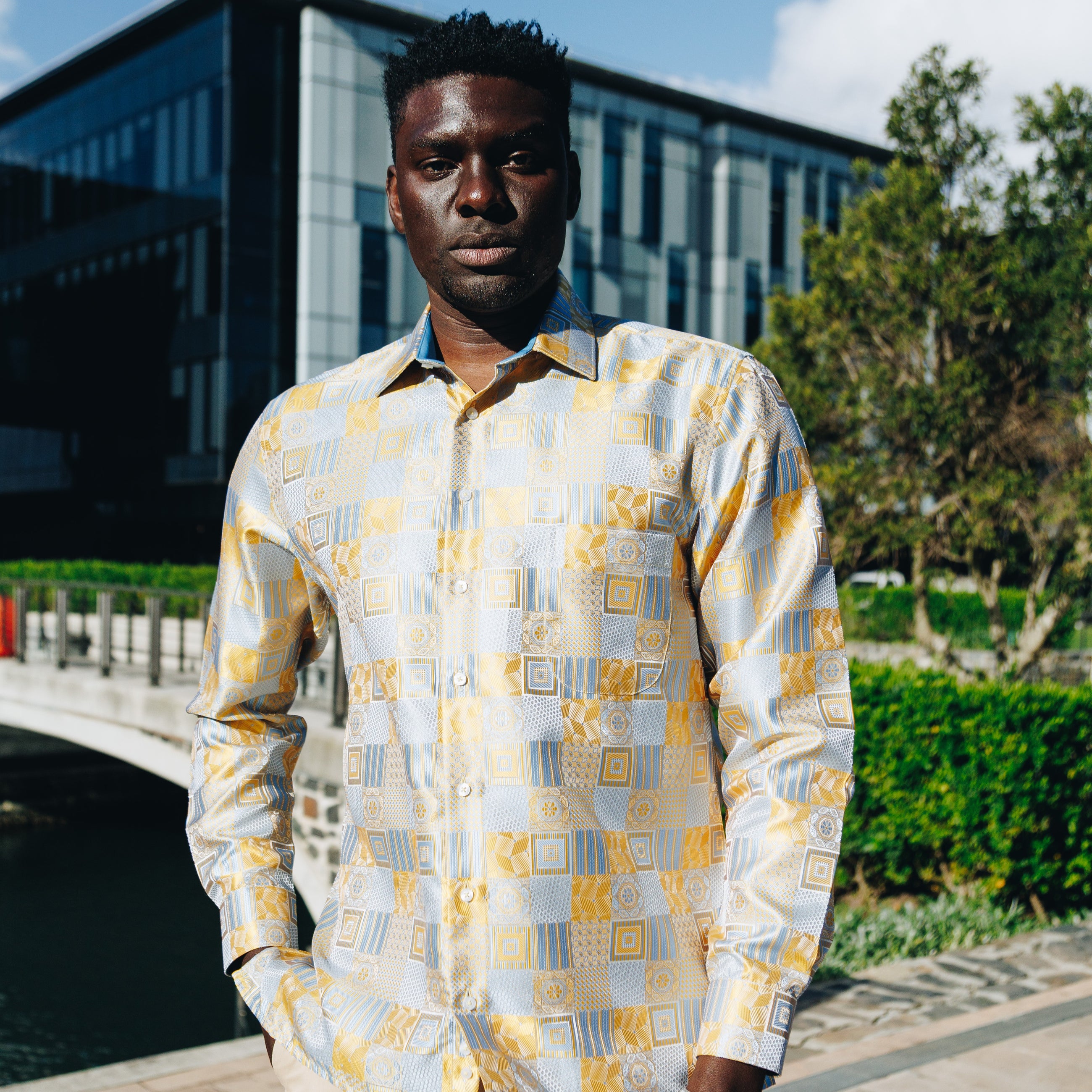Royal Check - Yellow Men's Jacquard Woven Luxury Formal Shirt