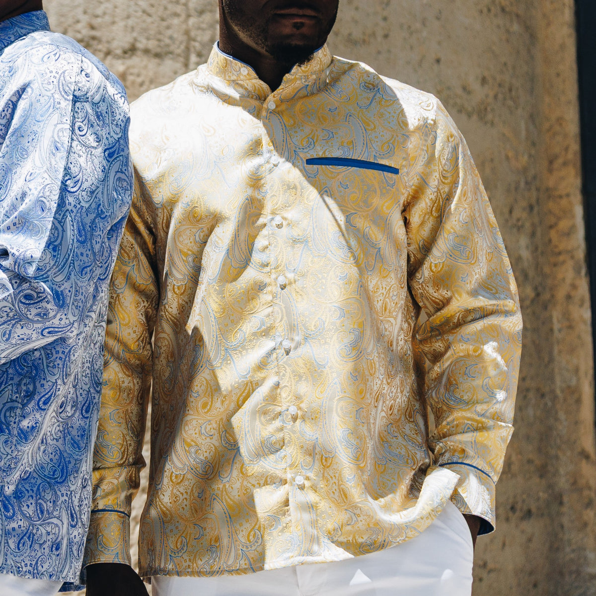 African Paisely - Gold Long Sleeve Jacquard Woven Men's Shirt