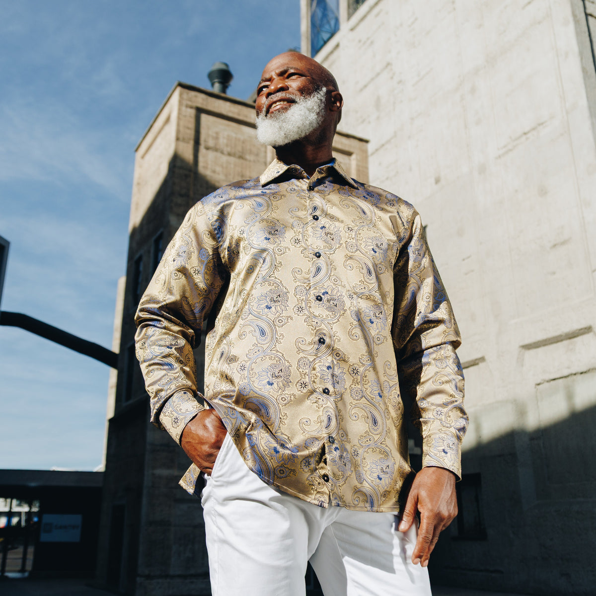 Paisley Flower - Gold Men's Jacquard Satin Luxury Formal Shirt