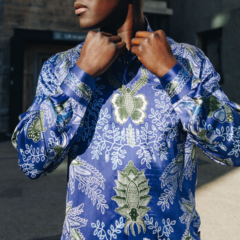 Blue Sun Men's Long Sleeve Iconic 100% Silk Shirt