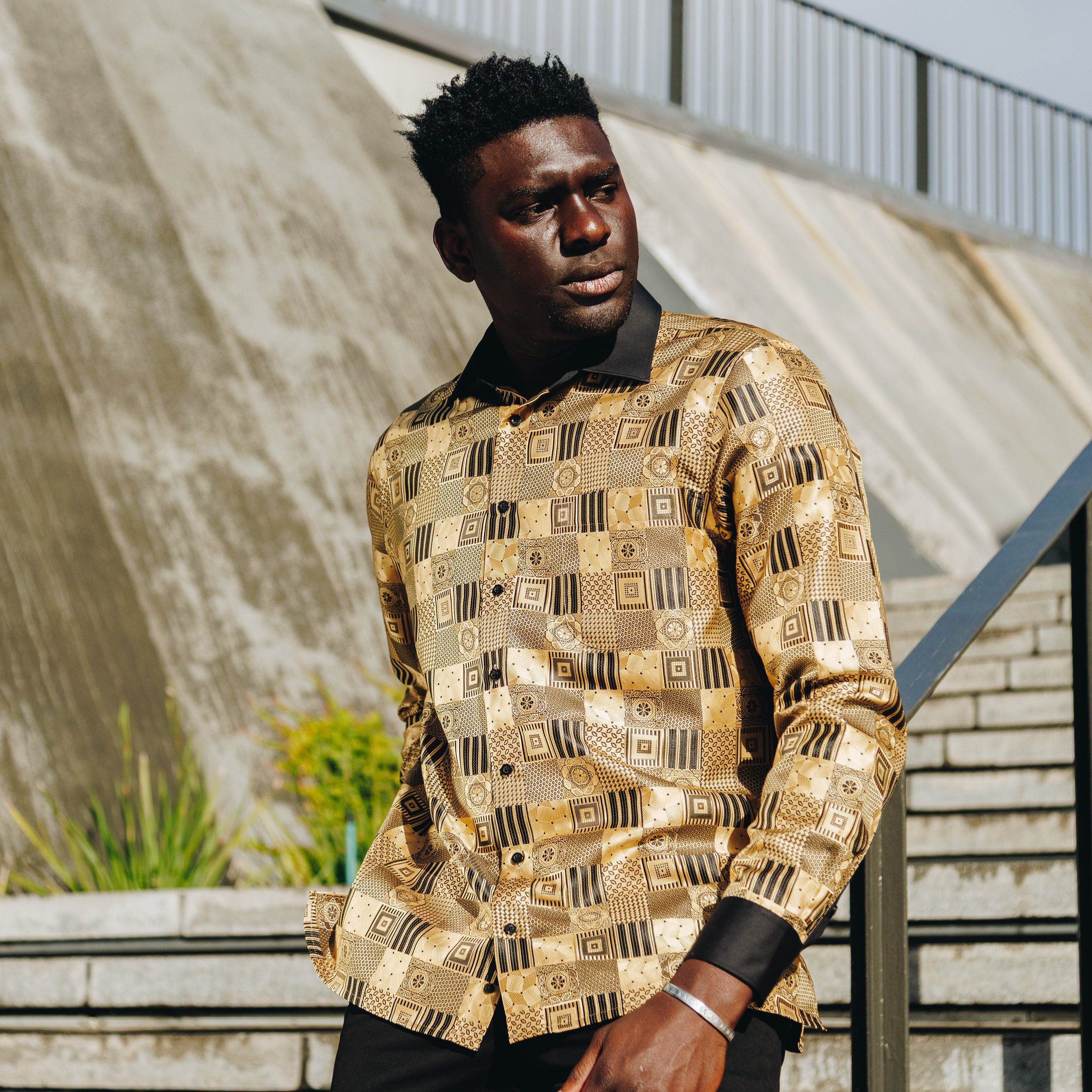 Royal Check - Gold Men's Jacquard Woven Luxury Formal Shirt