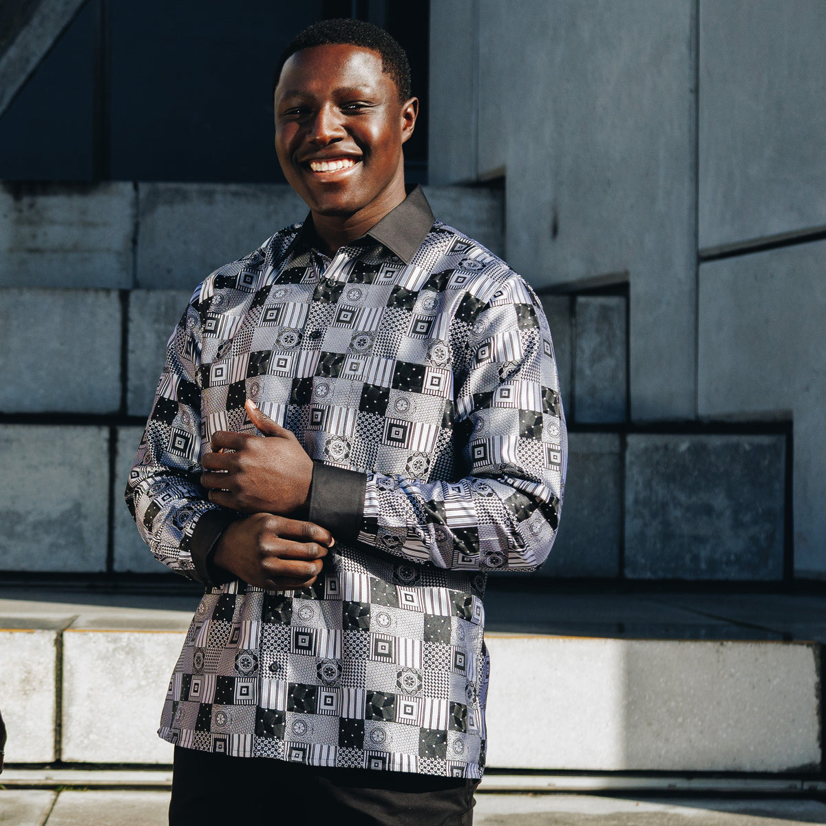 Royal Check - Black Men's Jacquard Woven Luxury Formal Shirt