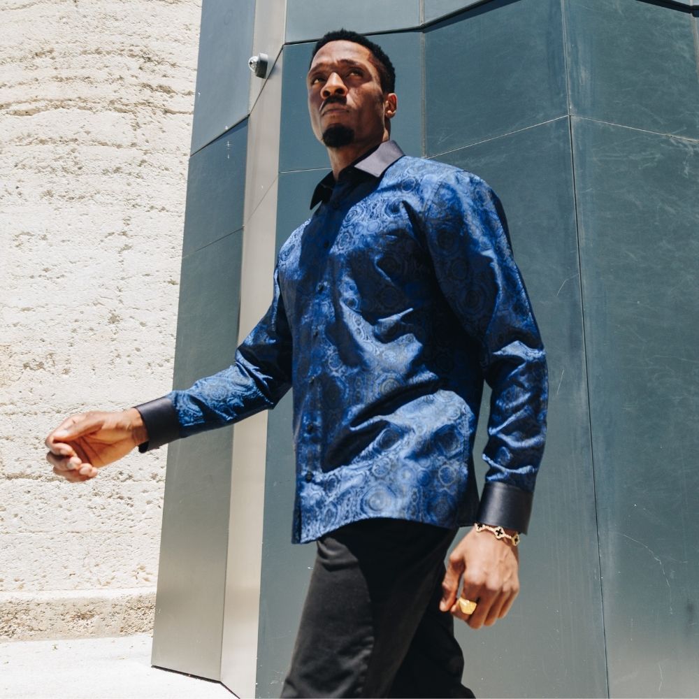 70% Silk Rich Heritage - Navy Long Sleeve Men's Shirt