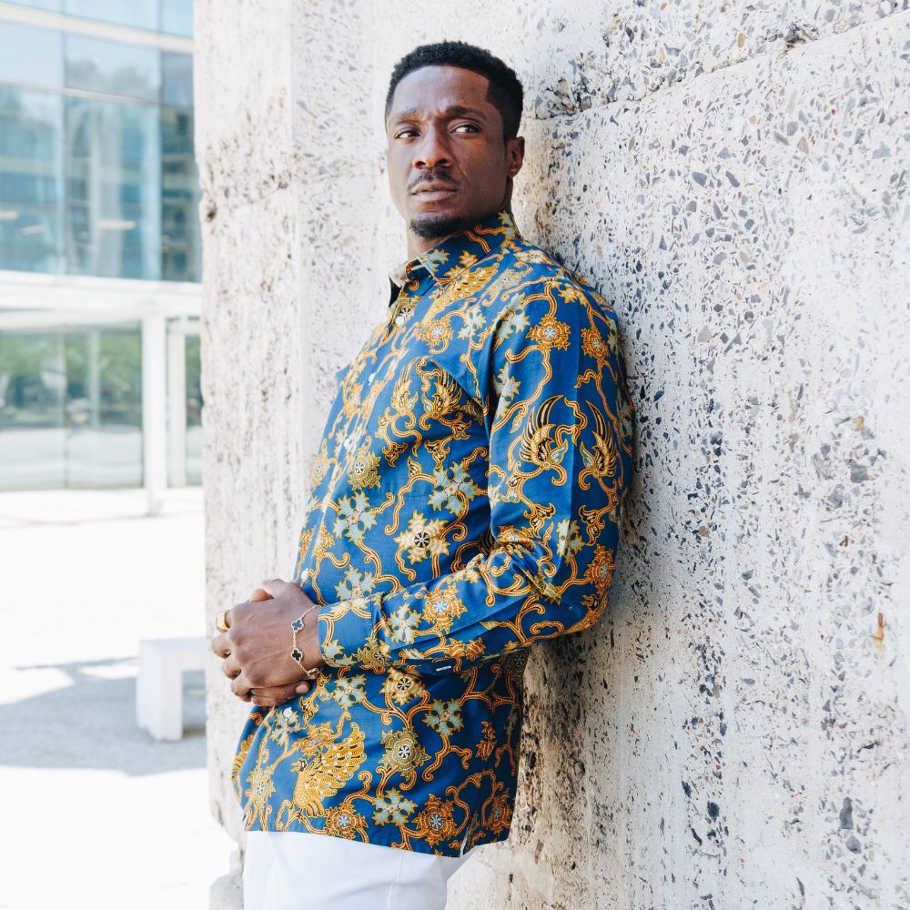 Blue Peacock - Blue Men's Long Sleeve Cotton Printed Shirt