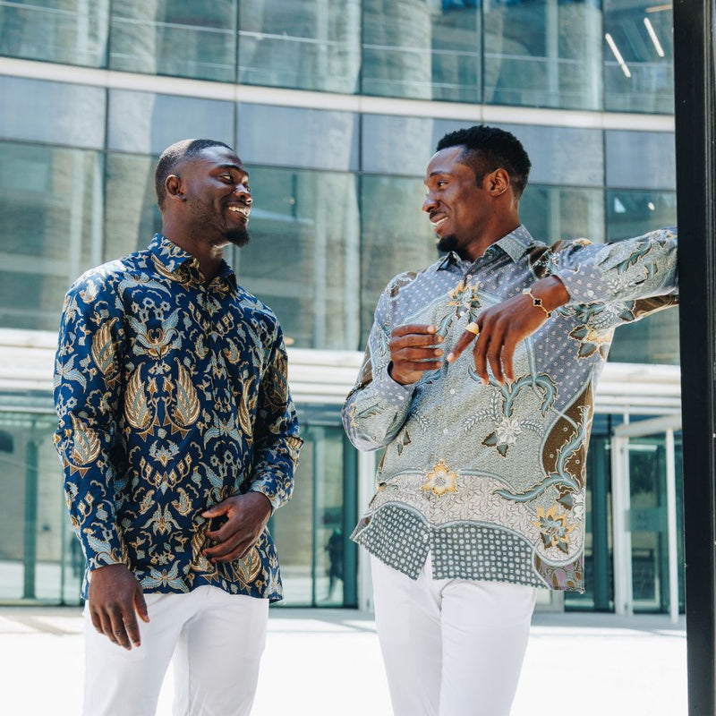 Purple Rain - Blue Men's Long Sleeve Cotton Printed Shirt