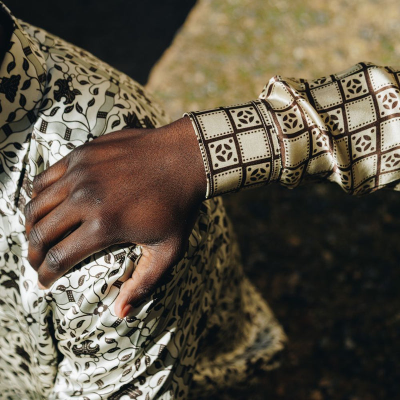 Madiba Original - Brown Check Men's Long Sleeve Silk Shirt