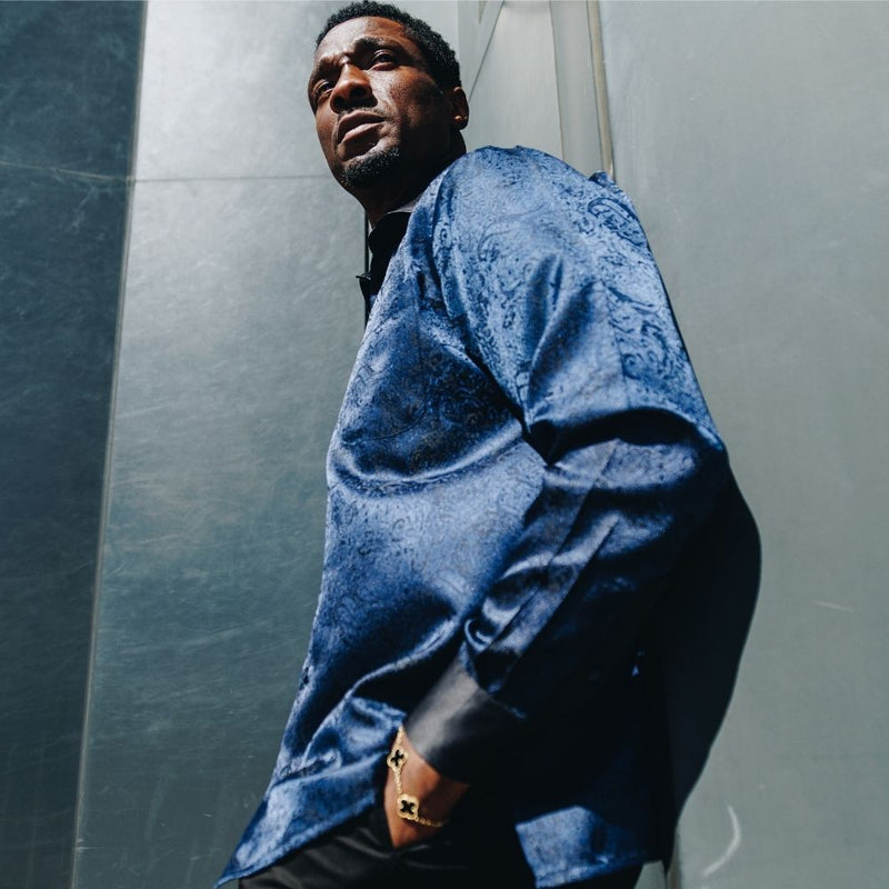 70% Imperial Silk Rich Paisely - Navy Long Sleeve Men's Shirt