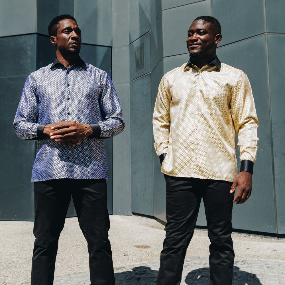 70% Supreme Silk Tiger's Eye - Gold Long Sleeve Men's Shirt