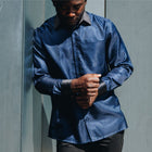 70% Supreme Silk Tiger's Eye - Navy Long Sleeve Men's Shirt