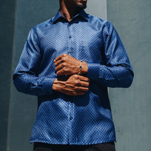 70% Supreme Silk Tiger's Eye - Royal Blue Long Sleeve Men's Shirt