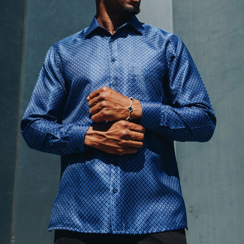 70% Silk Rich Weave - Royal Blue Long Sleeve Men's Shirt