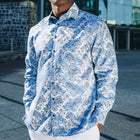 Dotted Paisley - Royal Blue Long Sleeve Jacquard Woven Men's Shirt