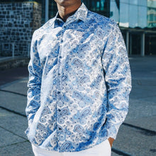 Dotted Paisley - Royal Blue Long Sleeve Jacquard Woven Men's Shirt