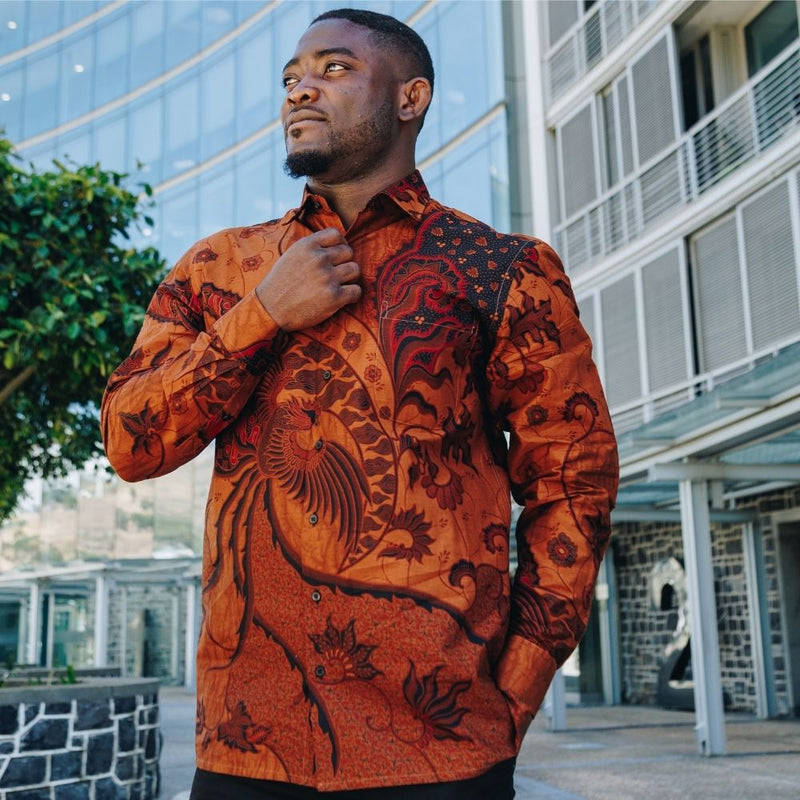 Bearded Iris - Brown Men's Long Sleeve Cotton Printed Shirt