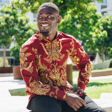 Diva Dahlia - Burgandy Men's Long Sleeve Cotton Printed Shirt