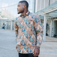 Morroccan Chess - Green Men's Long Sleeve Cotton Printed Shirt