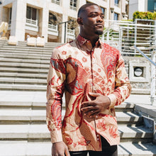 Majestic Bird - Red Men's Long Sleeve Cotton Printed Shirt