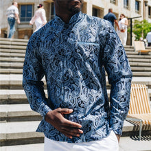 African Paisely - Navy Long Sleeve Jacquard Woven Men's Shirt