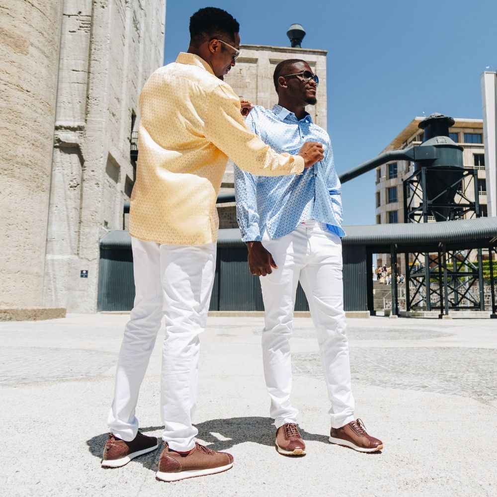 Paisley Fish - Gold Long Sleeve Jacquard Woven Men's Shirt