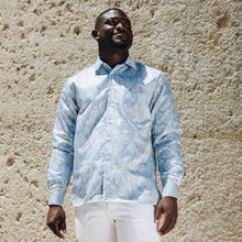 African Paisely - Light Blue Long Sleeve Jacquard Woven Men's Shirt