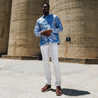 African Paisely - Blue Long Sleeve Jacquard Woven Men's Shirt