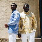 African Paisely - Blue Long Sleeve Jacquard Woven Men's Shirt