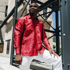 King Classic - Red Long Sleeve Jacquard Woven Men's Shirt