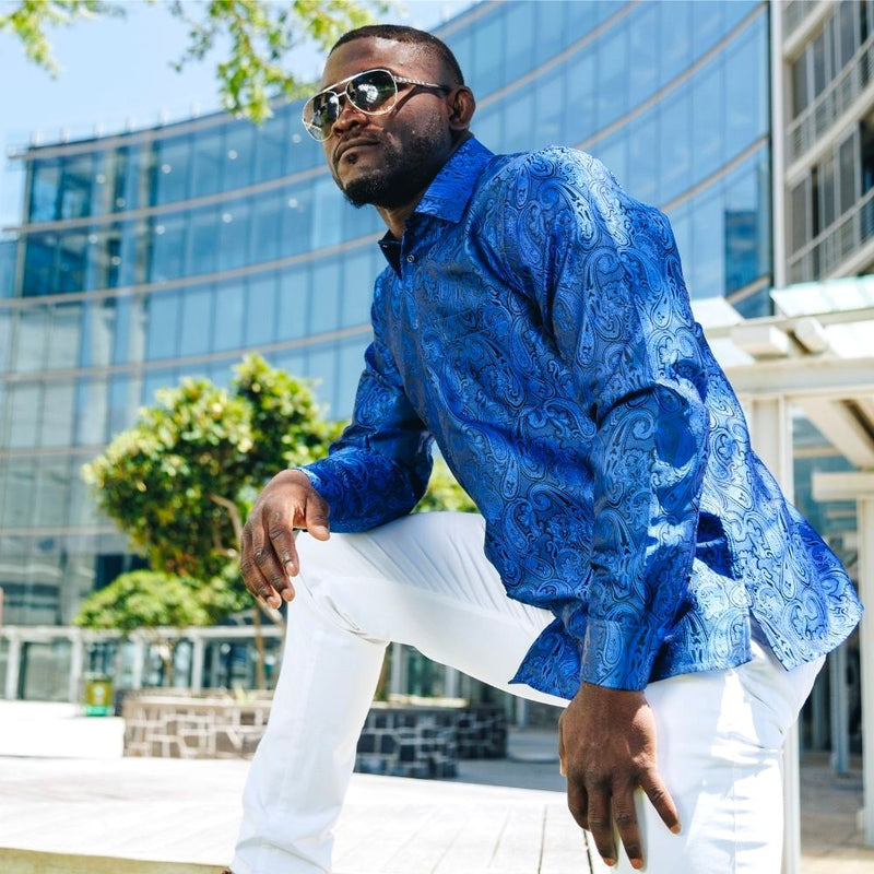 King Classic - Royal Blue Long Sleeve Jacquard Woven Men's Shirt