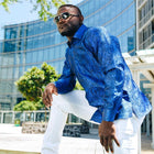 King Classic - Navy Long Sleeve Jacquard Woven Men's Shirt