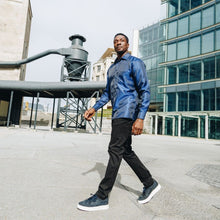 Paisley Fish - Royal Blue Long Sleeve Jacquard Woven Men's Shirt