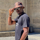 Men's Bucket Hat, Jacquard Woven Satin - African Circle Large, Brown