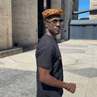 Men’s Ivy Cap, Classic Flat Cap Style, Jacquard Woven Satin - African Circle, Amber