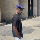 Men’s Ivy Cap, Classic Flat Cap Style, Jacquard Woven Satin - African Circle large, Blue