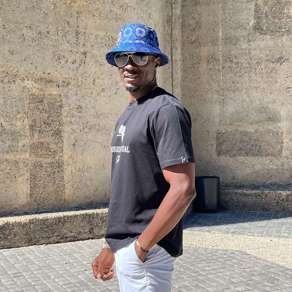 Men's Bucket Hat, Jacquard Woven Satin - African Circle, Navy