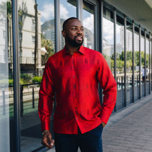 African Chess - Red Men's Jacquard Woven Luxury Formal Shirt