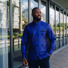 African Chess - Royal Blue Men's Jacquard Woven Luxury Formal Shirt