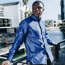 African Chess - Royal Blue Men's Jacquard Woven Luxury Formal Shirt