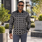 African Circle - Black Men's Long Sleeve Jaquard Woven Formal Shirt