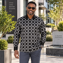 African Circle - Black Men's Long Sleeve Jaquard Woven Formal Shirt