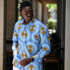 African Spine - Blue Men's Long Sleeve Cotton Printed Shirt