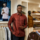 Madiba's Paisley - Red Long Sleeve Jacquard Woven Men's Shirt