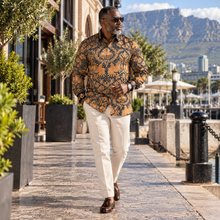 Autumn Leaves Black - Men's Long Sleeve Printed Cotton Shirt
