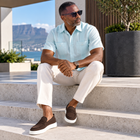 Light Blue Sky Short Sleeve Cuban Multi-Pocket Cotton Linen Shirt