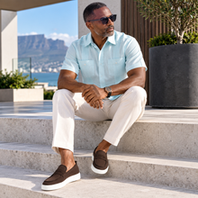 Light Blue Sky Short Sleeve Cuban Multi-Pocket Cotton Linen Shirt