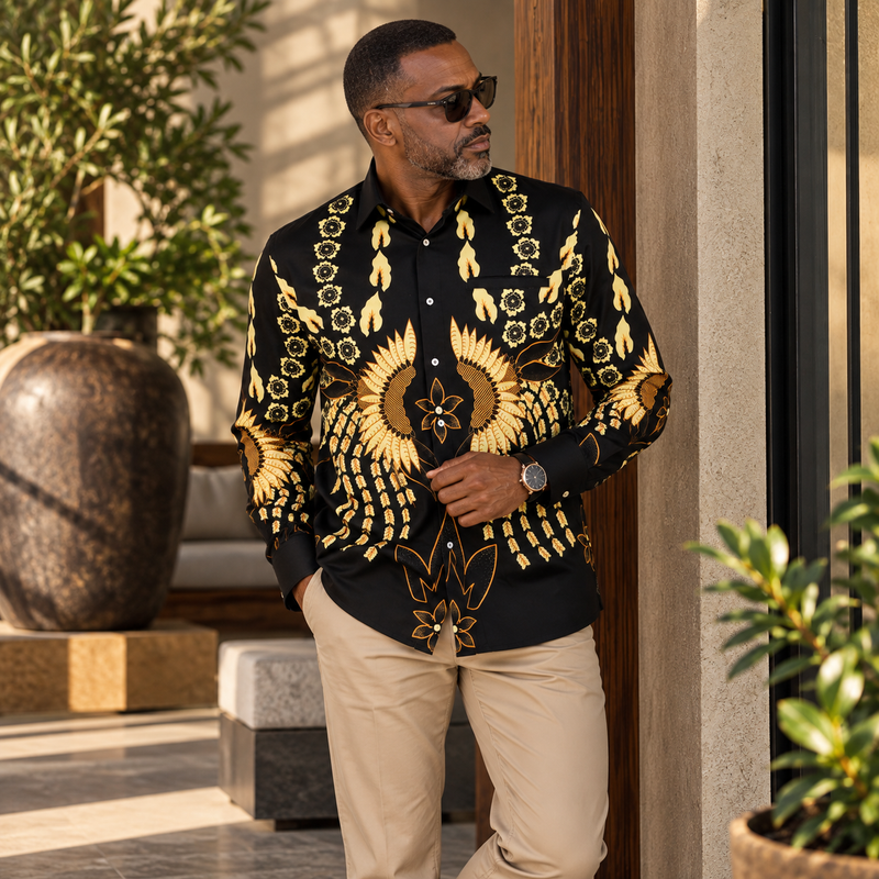 Madiba's Sun Men's Long Sleeve Printed Cotton Shirt