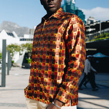 Chess Board - Orange Men's Jacquard Satin Luxury Formal Shirt